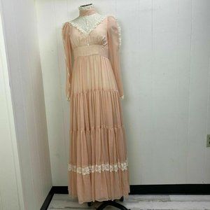 Gunne Sax Flowy Pink Prairie Cottagecore Dress
